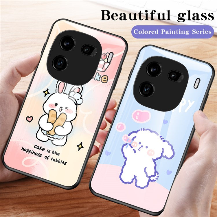 For vivo iQOO 12 5G Tempered Glass Phone Case Pattern Printing Phone Cover - Happy Rabbit