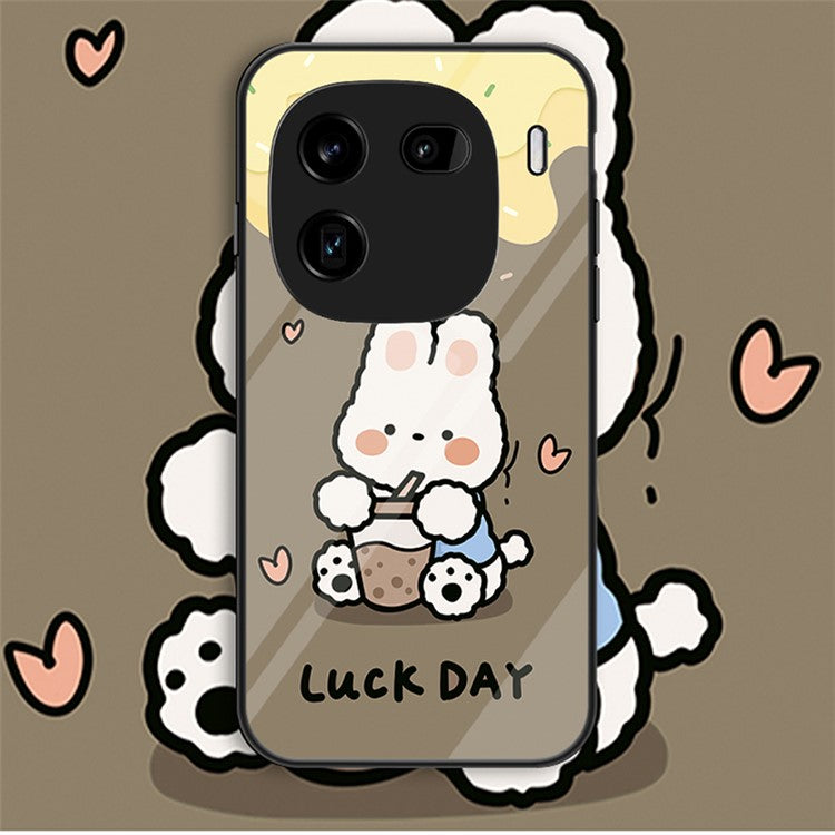 For vivo iQOO 12 5G Tempered Glass Phone Case Pattern Printing Phone Cover - Milk Tea Rabbit