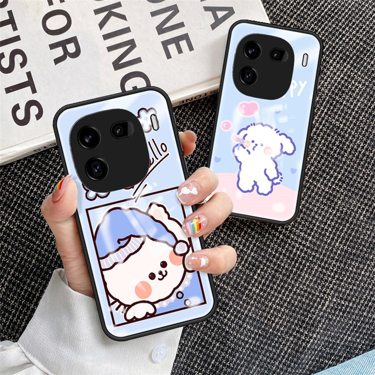 For vivo iQOO 12 5G Tempered Glass Phone Case Pattern Printing Phone Cover - Blue Cat