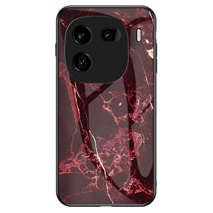 For vivo iQOO 12 5G Tempered Glass Case Marble Pattern Phone Cover - Blood Red Marble