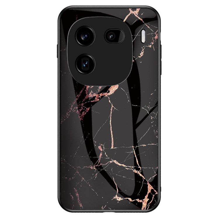 For vivo iQOO 12 5G Tempered Glass Case Marble Pattern Phone Cover - Gold Black Marble