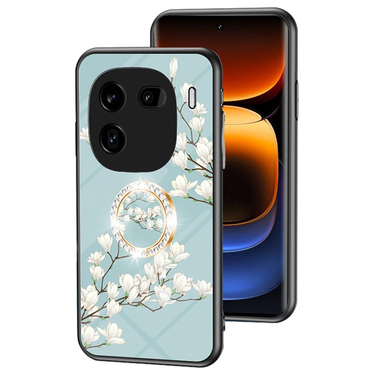 For vivo iQOO 12 5G Tempered Glass Phone Case Kickstand Cover Flower Pattern - Gardenias