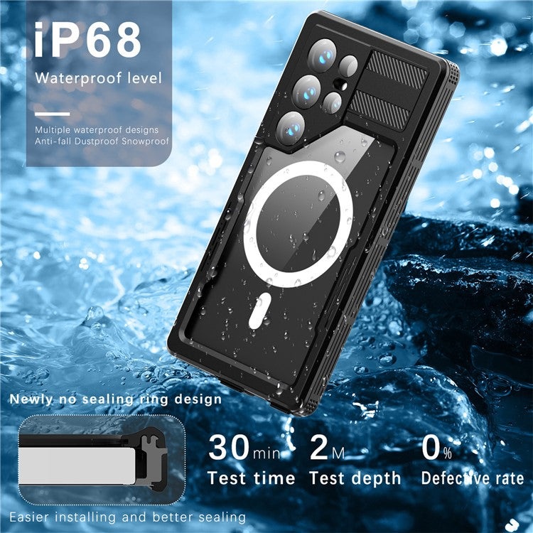 REDPEPPER IP68 Waterproof Case for Samsung Galaxy S24 Ultra Magnetic Clear Phone Cover - Black