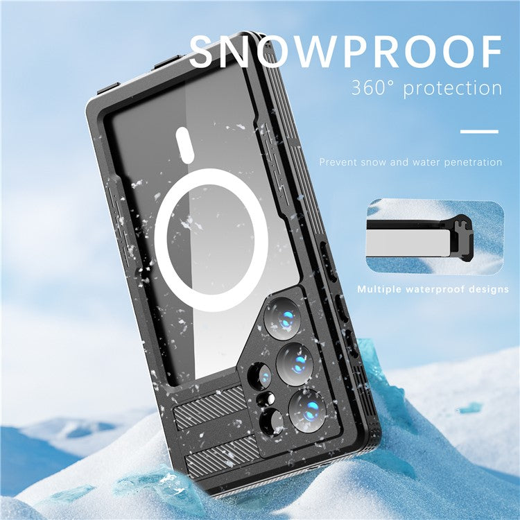 REDPEPPER IP68 Waterproof Case for Samsung Galaxy S24 Ultra Magnetic Clear Phone Cover - Black