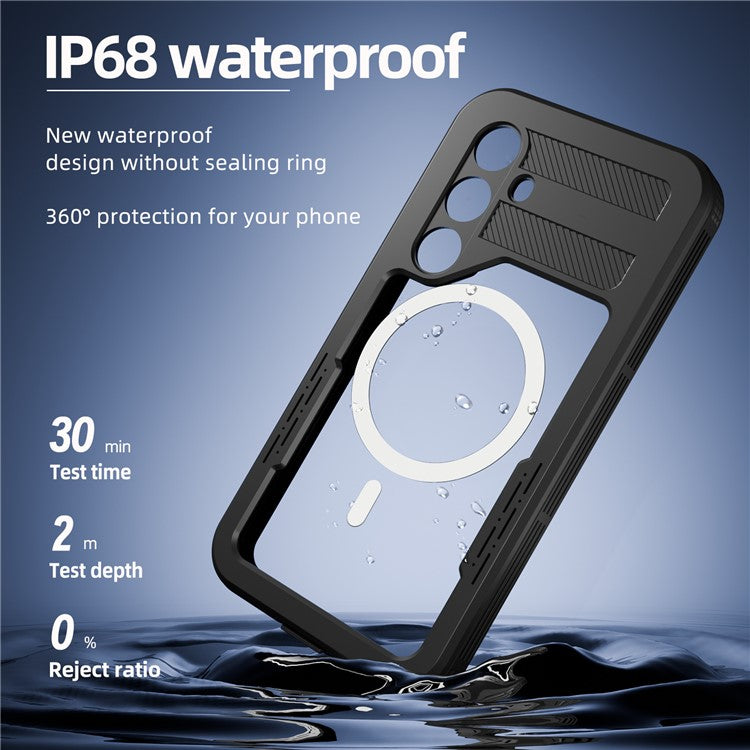 REDPEPPER For Samsung Galaxy S24 IP68 Waterproof Magnetic Case Clear Phone Cover - Black