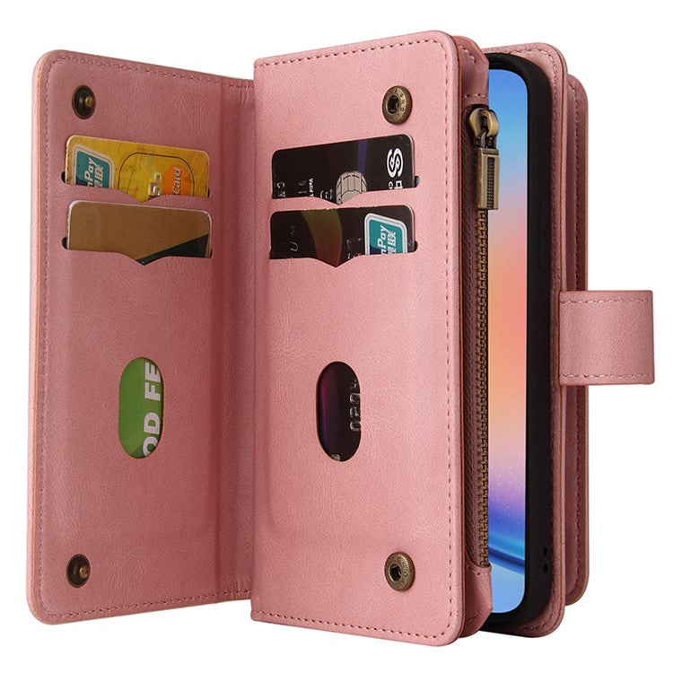 KT Multi-Functional Series-2 For Samsung Galaxy A35 5G Case Card Slots Leather Cover with Hand Strap - Pink