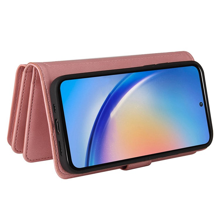 KT Multi-Functional Series-2 For Samsung Galaxy A35 5G Case Card Slots Leather Cover with Hand Strap - Pink