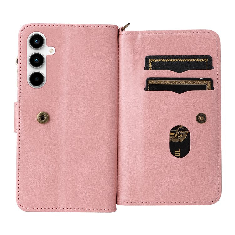 KT Multi-Functional Series-2 For Samsung Galaxy A35 5G Case Card Slots Leather Cover with Hand Strap - Pink