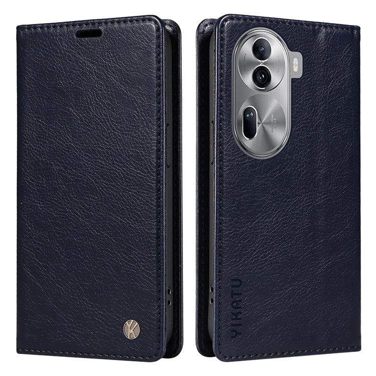 YIKATU YK-006 For Oppo Reno11 5G (Global) Cell Phone Case Litchi Texture PU Leather Stand Wallet Cover - Navy Blue