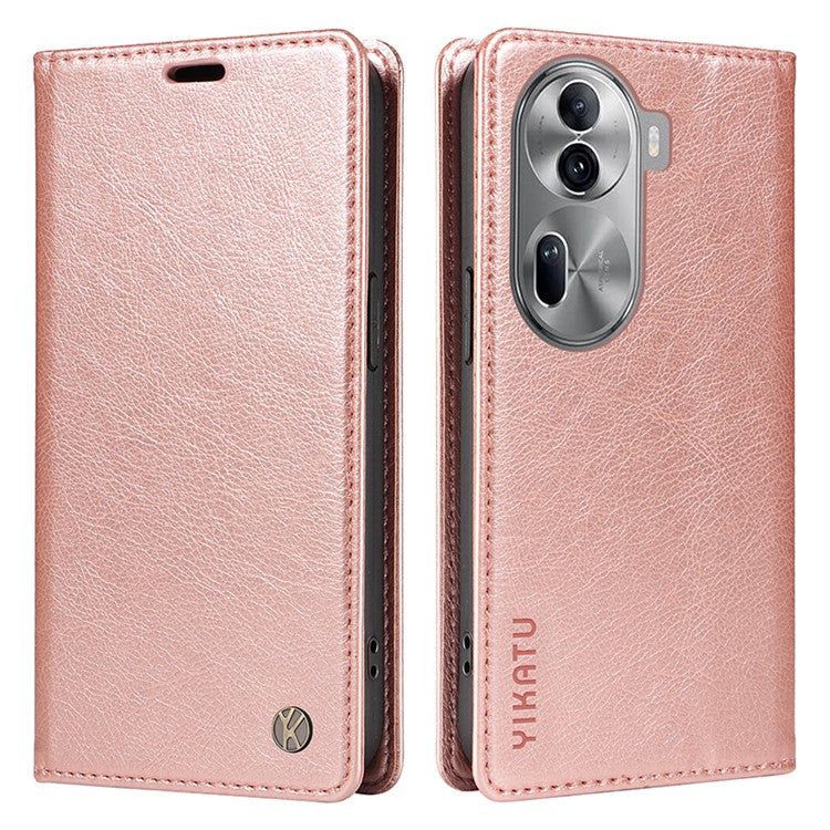 YIKATU YK-006 For Oppo Reno11 5G (Global) Cell Phone Case Litchi Texture PU Leather Stand Wallet Cover - Rose Gold