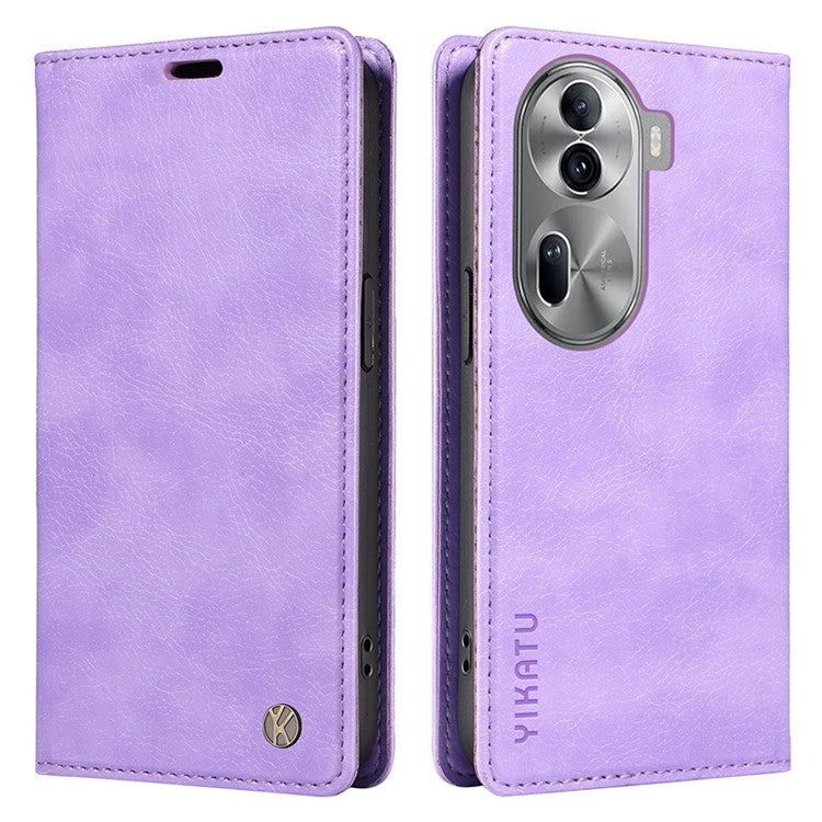 YIKATU YK-006 For Oppo Reno11 5G (Global) Cell Phone Case Litchi Texture PU Leather Stand Wallet Cover - Purple