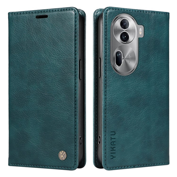 YIKATU YK-006 For Oppo Reno11 5G (Global) Cell Phone Case Litchi Texture PU Leather Stand Wallet Cover - Blue