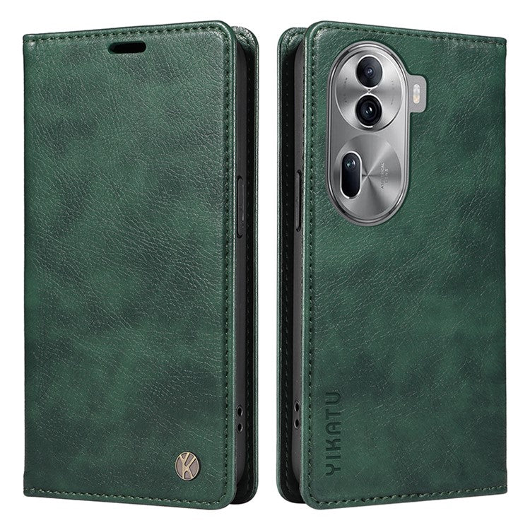 YIKATU YK-006 For Oppo Reno11 5G (Global) Cell Phone Case Litchi Texture PU Leather Stand Wallet Cover - Green