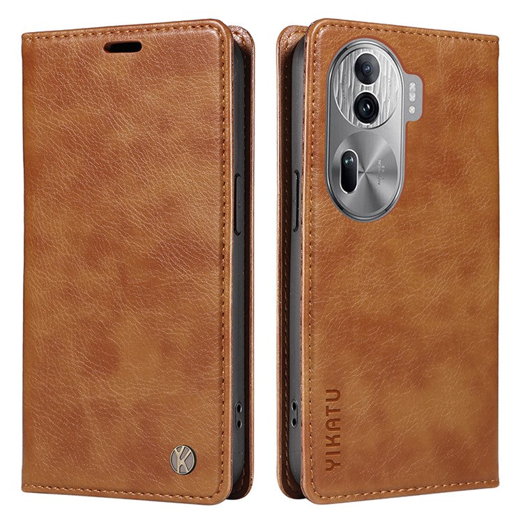 YIKATU YK-006 For Oppo Reno11 Pro 5G (Global) Case Magnetic Auto Closing PU Leather Wallet Phone Cover - Brown