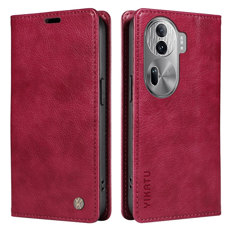 YIKATU YK-006 For Oppo Reno11 Pro 5G (Global) Case Magnetic Auto Closing PU Leather Wallet Phone Cover - Wine Red