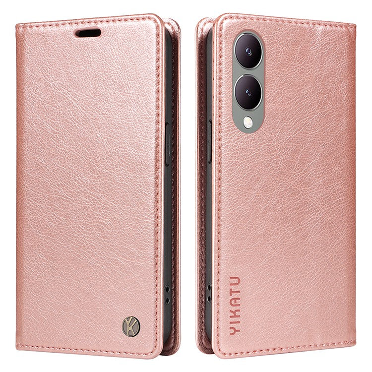 YIKATU YK-006 For vivo Y17s 4G Cell Phone Case PU Leather+TPU Litchi Texture Anti-drop Wallet Cover - Rose Gold