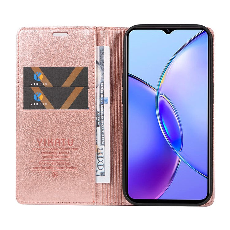 YIKATU YK-006 For vivo Y17s 4G Cell Phone Case PU Leather+TPU Litchi Texture Anti-drop Wallet Cover - Rose Gold