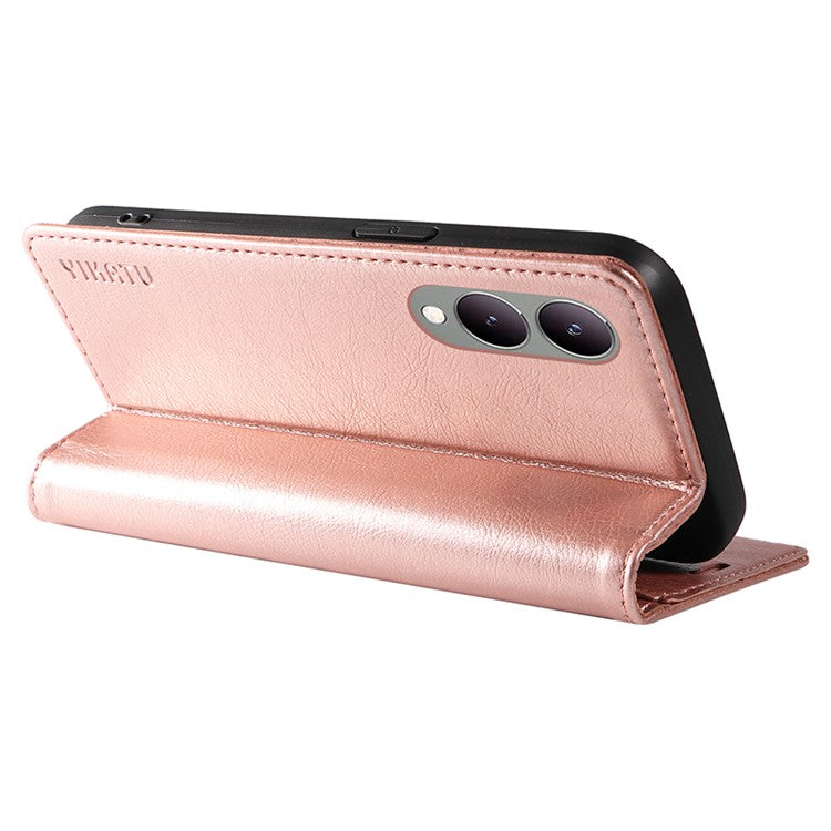 YIKATU YK-006 For vivo Y17s 4G Cell Phone Case PU Leather+TPU Litchi Texture Anti-drop Wallet Cover - Rose Gold