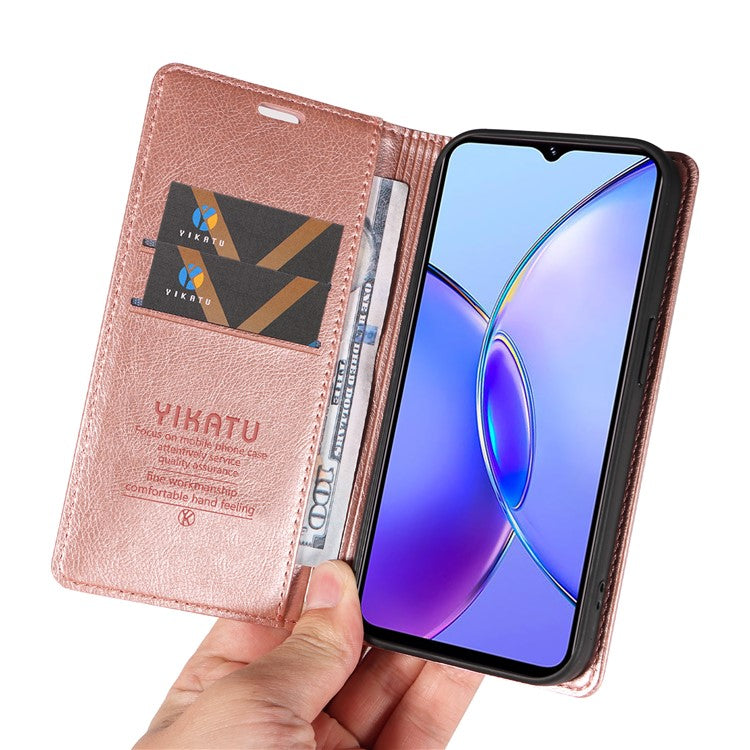 YIKATU YK-006 For vivo Y17s 4G Cell Phone Case PU Leather+TPU Litchi Texture Anti-drop Wallet Cover - Rose Gold