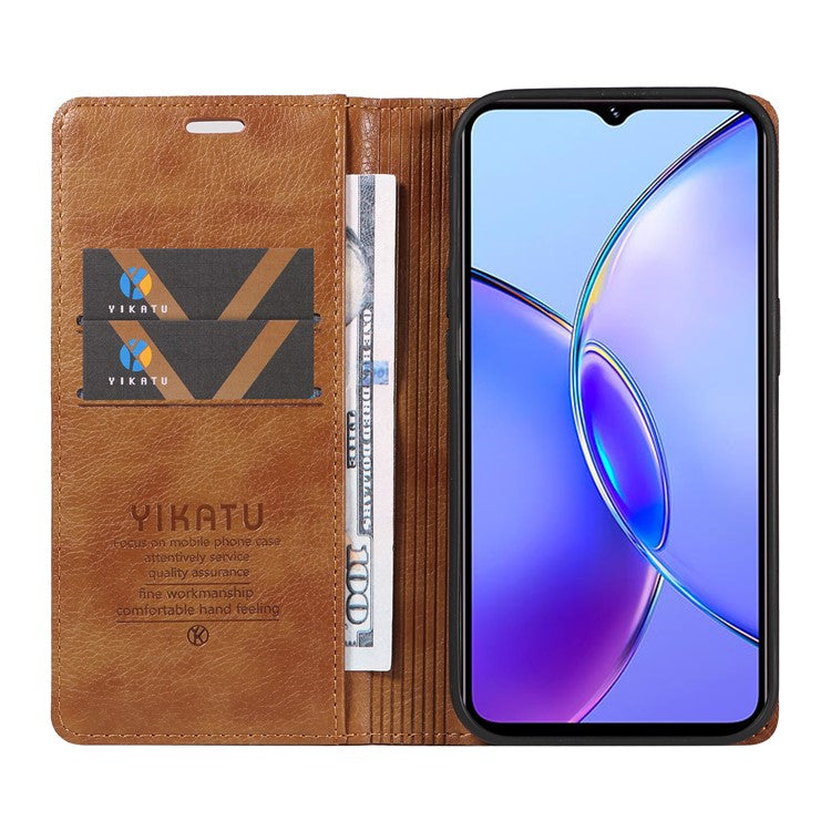 YIKATU YK-006 For vivo Y17s 4G Cell Phone Case PU Leather+TPU Litchi Texture Anti-drop Wallet Cover - Brown