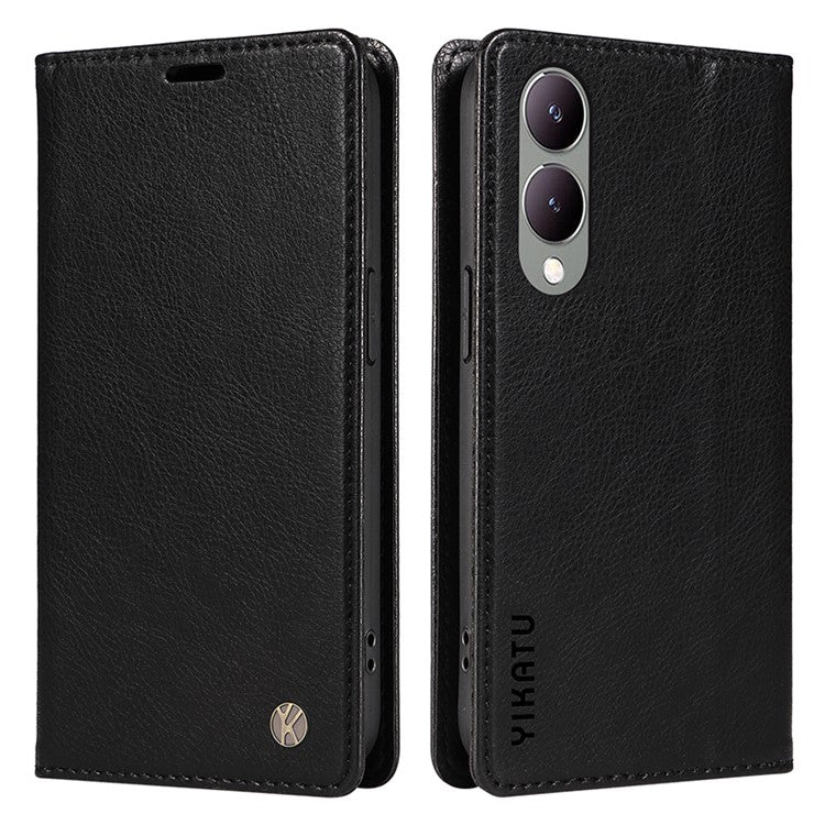 YIKATU YK-006 For vivo Y17s 4G Cell Phone Case PU Leather+TPU Litchi Texture Anti-drop Wallet Cover - Black