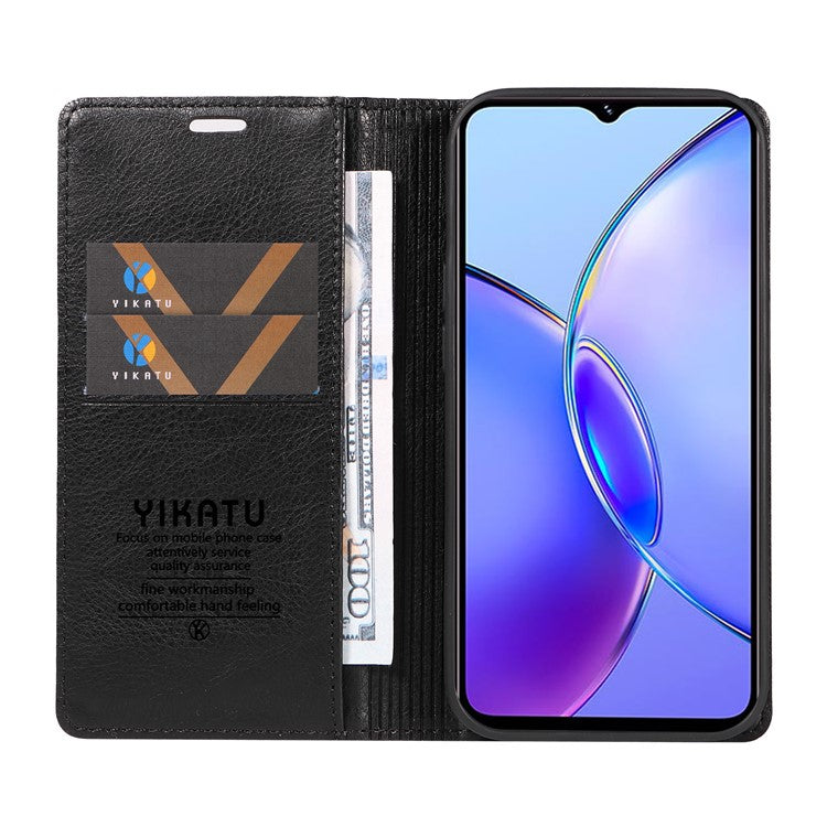 YIKATU YK-006 For vivo Y17s 4G Cell Phone Case PU Leather+TPU Litchi Texture Anti-drop Wallet Cover - Black