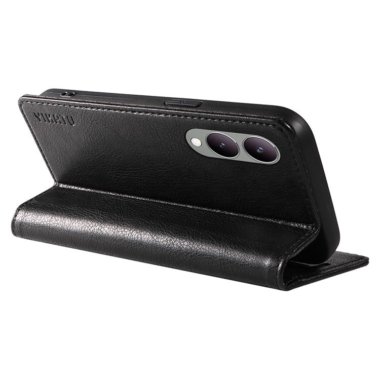 YIKATU YK-006 For vivo Y17s 4G Cell Phone Case PU Leather+TPU Litchi Texture Anti-drop Wallet Cover - Black