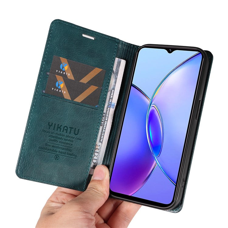 YIKATU YK-006 For vivo Y17s 4G Cell Phone Case PU Leather+TPU Litchi Texture Anti-drop Wallet Cover - Blue