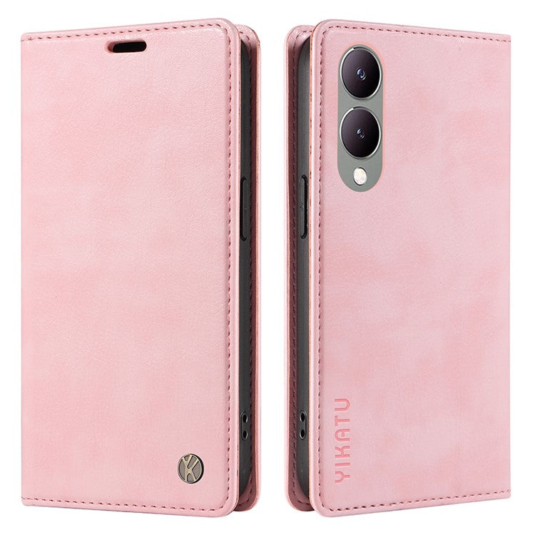 YIKATU YK-006 For vivo Y17s 4G Cell Phone Case PU Leather+TPU Litchi Texture Anti-drop Wallet Cover - Pink