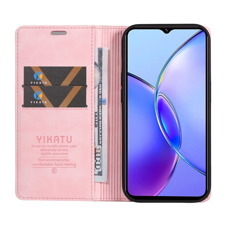 YIKATU YK-006 For vivo Y17s 4G Cell Phone Case PU Leather+TPU Litchi Texture Anti-drop Wallet Cover - Pink