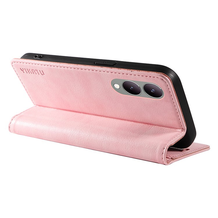 YIKATU YK-006 For vivo Y17s 4G Cell Phone Case PU Leather+TPU Litchi Texture Anti-drop Wallet Cover - Pink