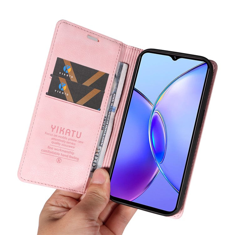 YIKATU YK-006 For vivo Y17s 4G Cell Phone Case PU Leather+TPU Litchi Texture Anti-drop Wallet Cover - Pink