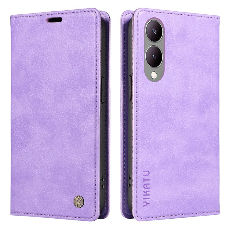 YIKATU YK-006 For vivo Y17s 4G Cell Phone Case PU Leather+TPU Litchi Texture Anti-drop Wallet Cover - Purple