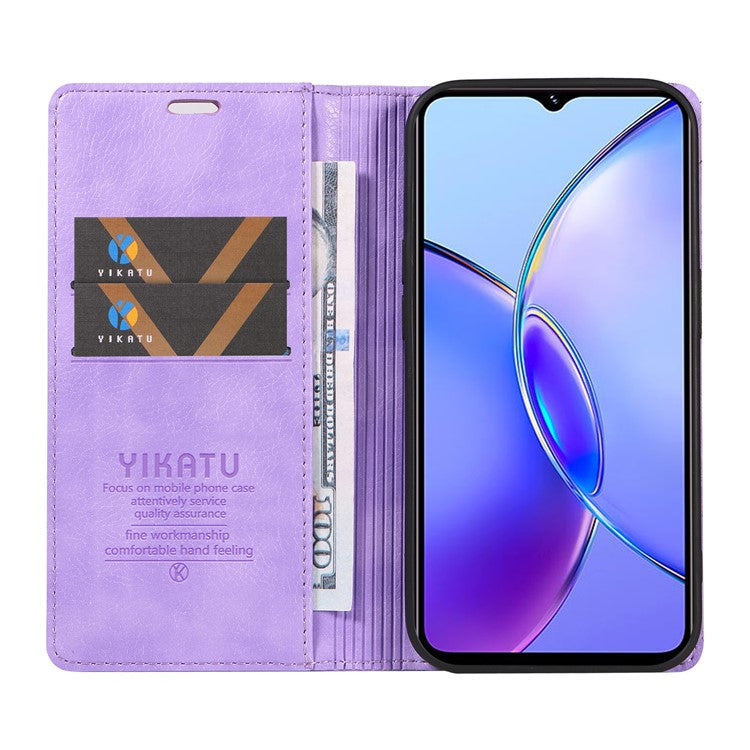 YIKATU YK-006 For vivo Y17s 4G Cell Phone Case PU Leather+TPU Litchi Texture Anti-drop Wallet Cover - Purple