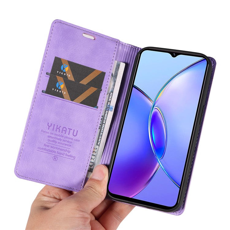 YIKATU YK-006 For vivo Y17s 4G Cell Phone Case PU Leather+TPU Litchi Texture Anti-drop Wallet Cover - Purple