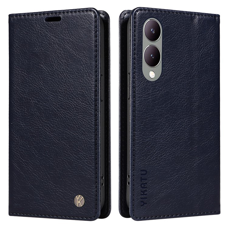 YIKATU YK-006 For vivo Y17s 4G Cell Phone Case PU Leather+TPU Litchi Texture Anti-drop Wallet Cover - Navy Blue