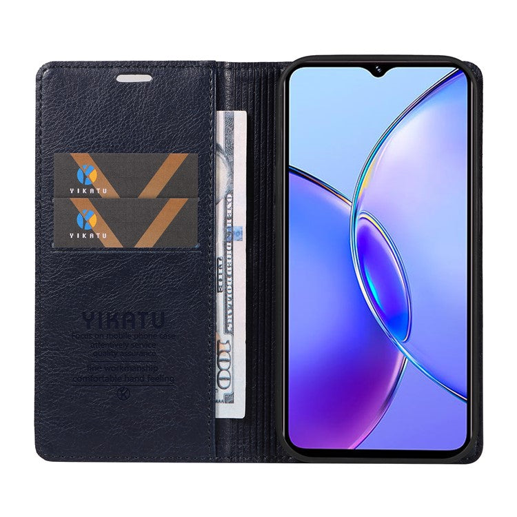 YIKATU YK-006 For vivo Y17s 4G Cell Phone Case PU Leather+TPU Litchi Texture Anti-drop Wallet Cover - Navy Blue