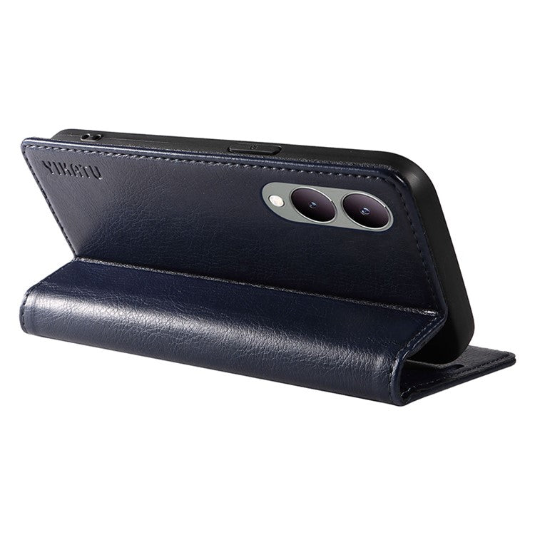 YIKATU YK-006 For vivo Y17s 4G Cell Phone Case PU Leather+TPU Litchi Texture Anti-drop Wallet Cover - Navy Blue