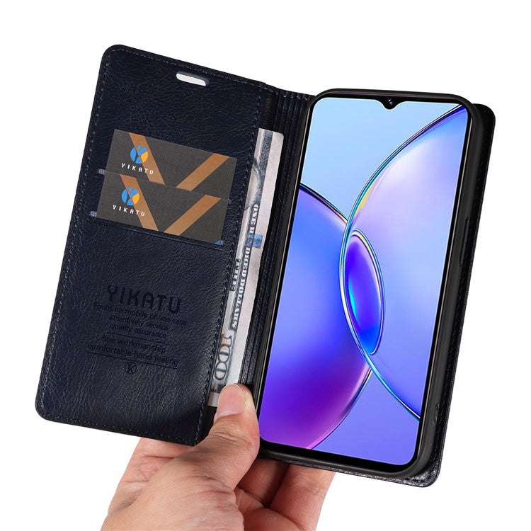 YIKATU YK-006 For vivo Y17s 4G Cell Phone Case PU Leather+TPU Litchi Texture Anti-drop Wallet Cover - Navy Blue