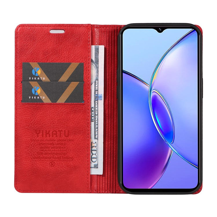 YIKATU YK-006 For vivo Y17s 4G Cell Phone Case PU Leather+TPU Litchi Texture Anti-drop Wallet Cover - Red