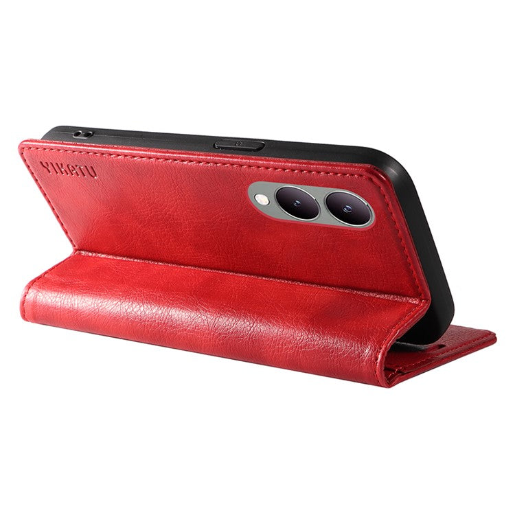 YIKATU YK-006 For vivo Y17s 4G Cell Phone Case PU Leather+TPU Litchi Texture Anti-drop Wallet Cover - Red