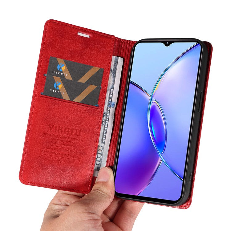 YIKATU YK-006 For vivo Y17s 4G Cell Phone Case PU Leather+TPU Litchi Texture Anti-drop Wallet Cover - Red