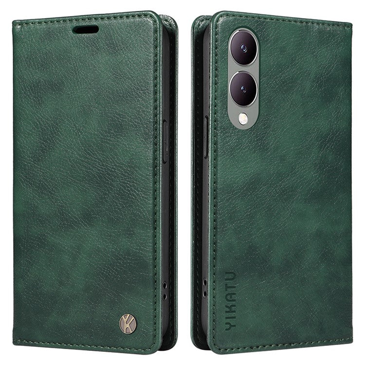 YIKATU YK-006 For vivo Y17s 4G Cell Phone Case PU Leather+TPU Litchi Texture Anti-drop Wallet Cover - Green