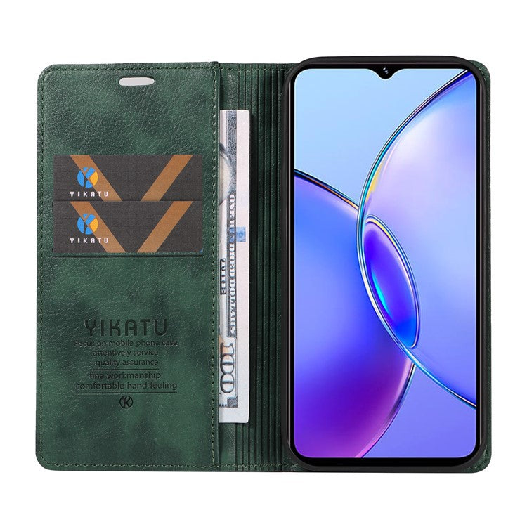 YIKATU YK-006 For vivo Y17s 4G Cell Phone Case PU Leather+TPU Litchi Texture Anti-drop Wallet Cover - Green