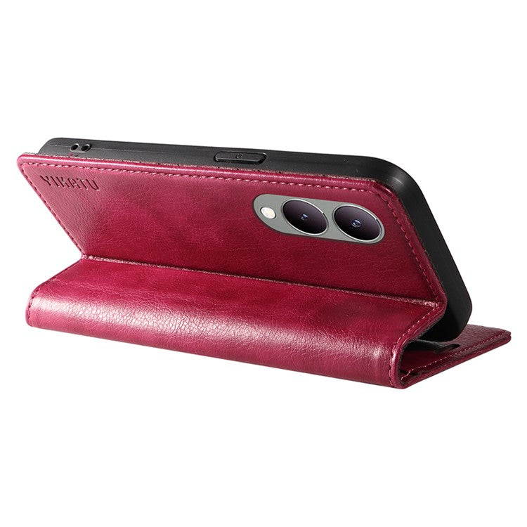 YIKATU YK-006 For vivo Y17s 4G Cell Phone Case PU Leather+TPU Litchi Texture Anti-drop Wallet Cover - Wine Red