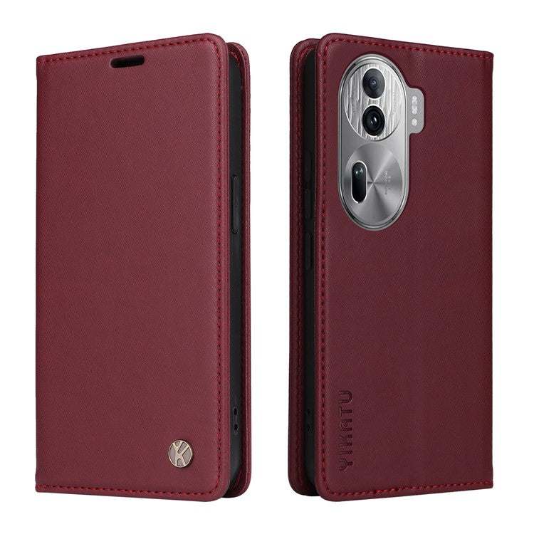 YIKATU YK-001 For Oppo Reno11 Pro 5G (Global) Wallet Case Flip Leather Cover Folding Stand - Wine Red