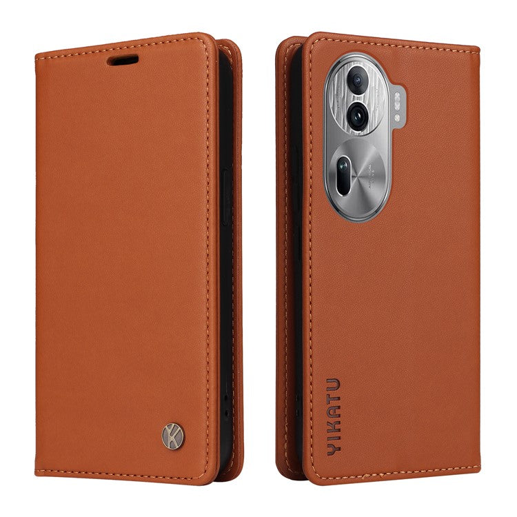 YIKATU YK-001 For Oppo Reno11 Pro 5G (Global) Wallet Case Flip Leather Cover Folding Stand - Brown