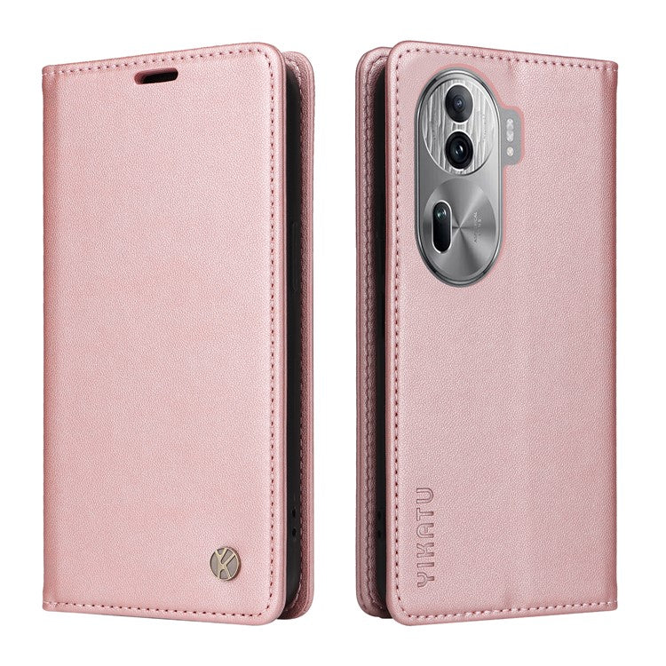 YIKATU YK-001 For Oppo Reno11 Pro 5G (Global) Wallet Case Flip Leather Cover Folding Stand - Rose Gold