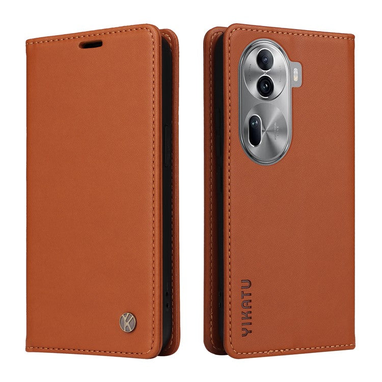 YIKATU YK-001 For Oppo Reno11 5G (Global) Leather Case Wallet Cover Magnetic Closing - Brown