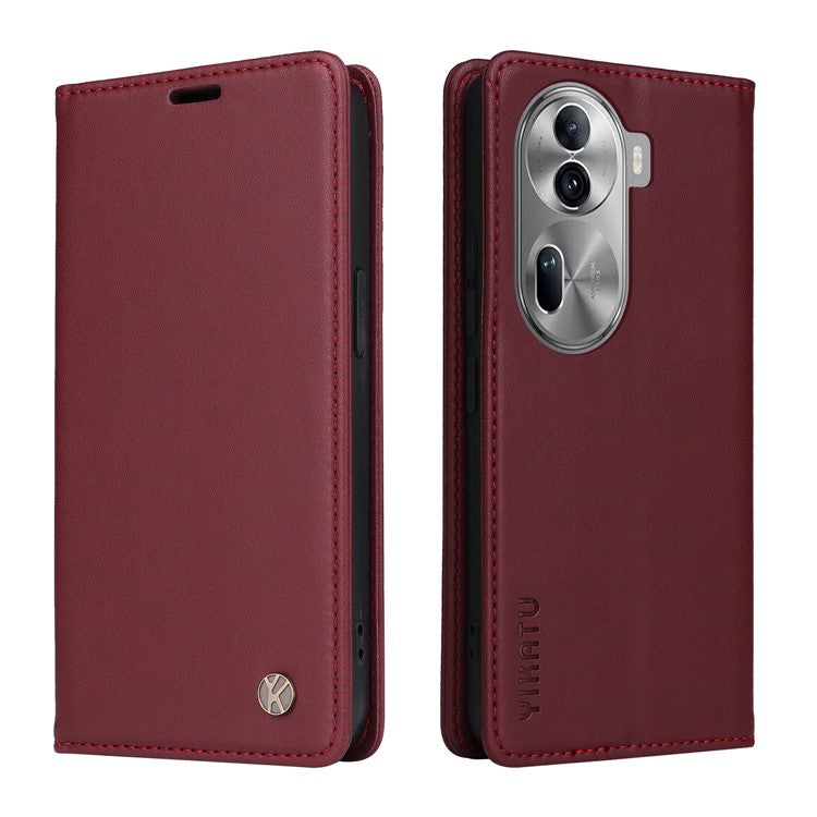 YIKATU YK-001 For Oppo Reno11 5G (Global) Leather Case Wallet Cover Magnetic Closing - Wine Red